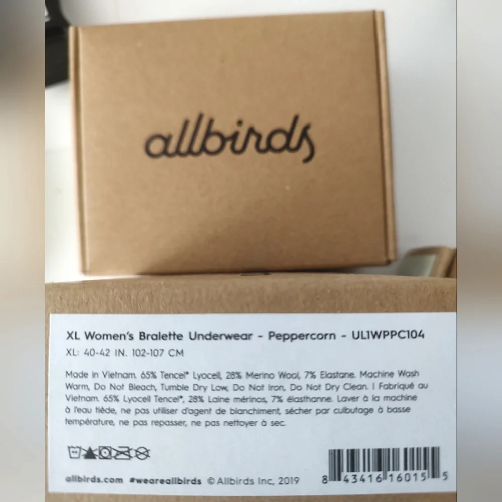 Allbirds Trino Peppercorn Bralette Underwear Women's Size XL